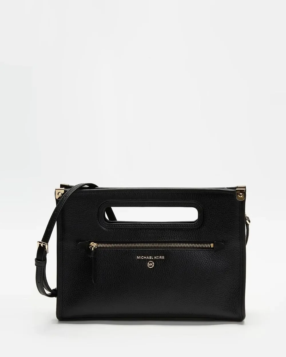 Michael Kors Jane Large Clutch Bag black pebbled leather crossbody luxe gold HW